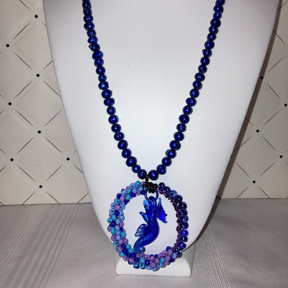 Long Royal blue beaded necklace ❤️